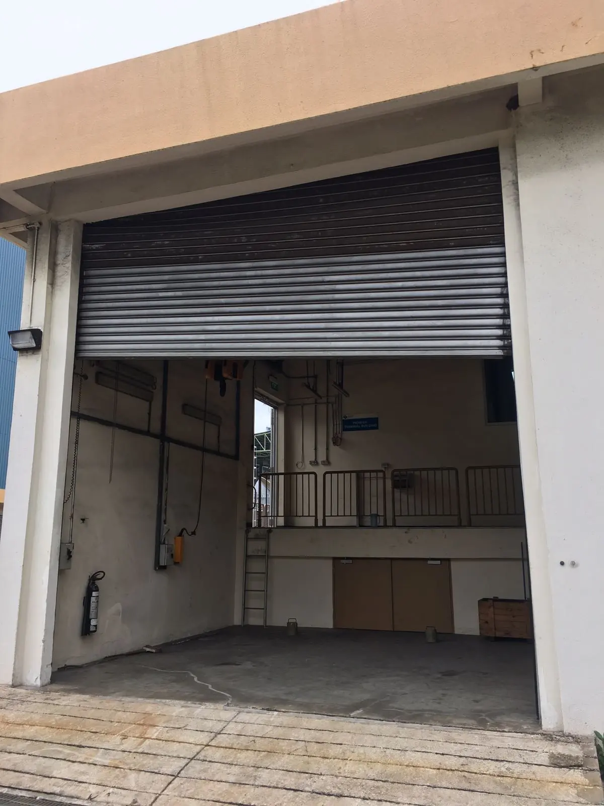 Heavy-duty colourbond steel roller shutter at an industrial unit